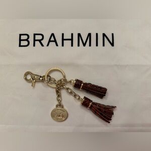 Brahmin Chestnut Brown Croc-Embossed Tassel Key Fob with Gold Hardware
